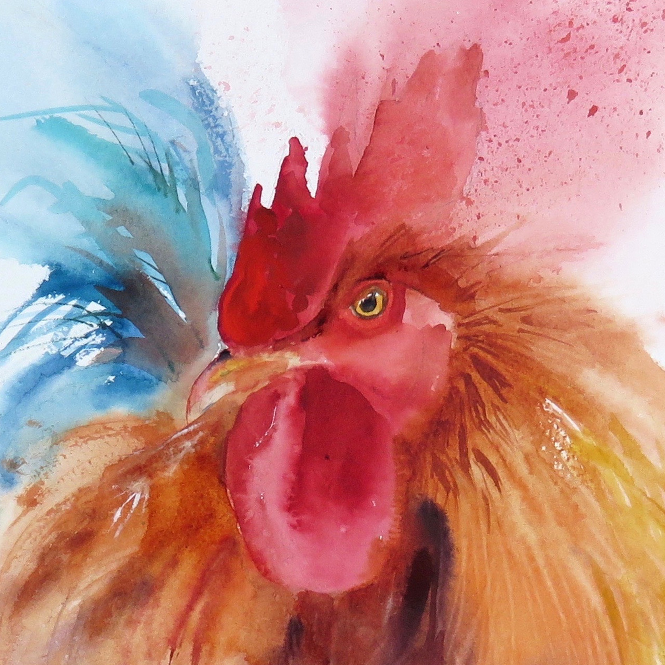 Watercolour rooster – online tuition